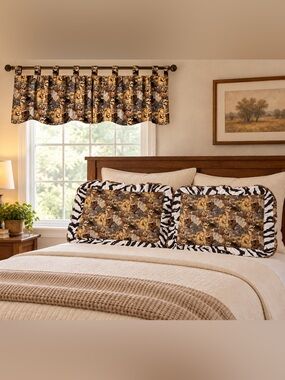 VTG Safari Animal Custom Made Window 4 Valances Tab Top 2 Standard Pillow Shams